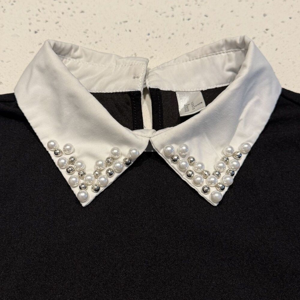 Women's Wednesday Adam's Black Long Sleeve Peter Pan Collar Skater Top H&M Twee